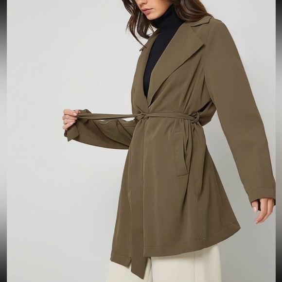 Olive Draping Trench Coat - Picture 3 of 4